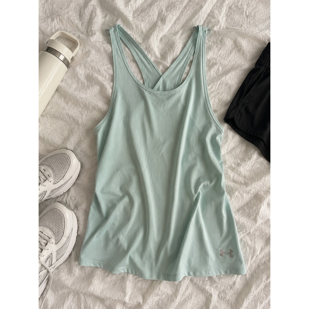 Under Armour Womens HeatGear Mint Green Open Back Mesh Training Tank Top Medium
